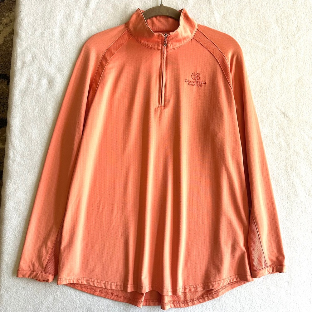 SanSoleil SolCool Golf Pullover Womens XL Orange 1/4 Zip UPF 50 Corte Bella Logo